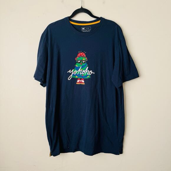 Le 31 Par Simons Navy Blue Short Sleeve Christmas Tree Shirt Men’s Size XL - Picture 1 of 6